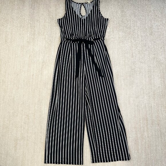 Kohl’s Wrapper Black White Stripe Wide Leg Jumpsuit M - Picture 1 of 10